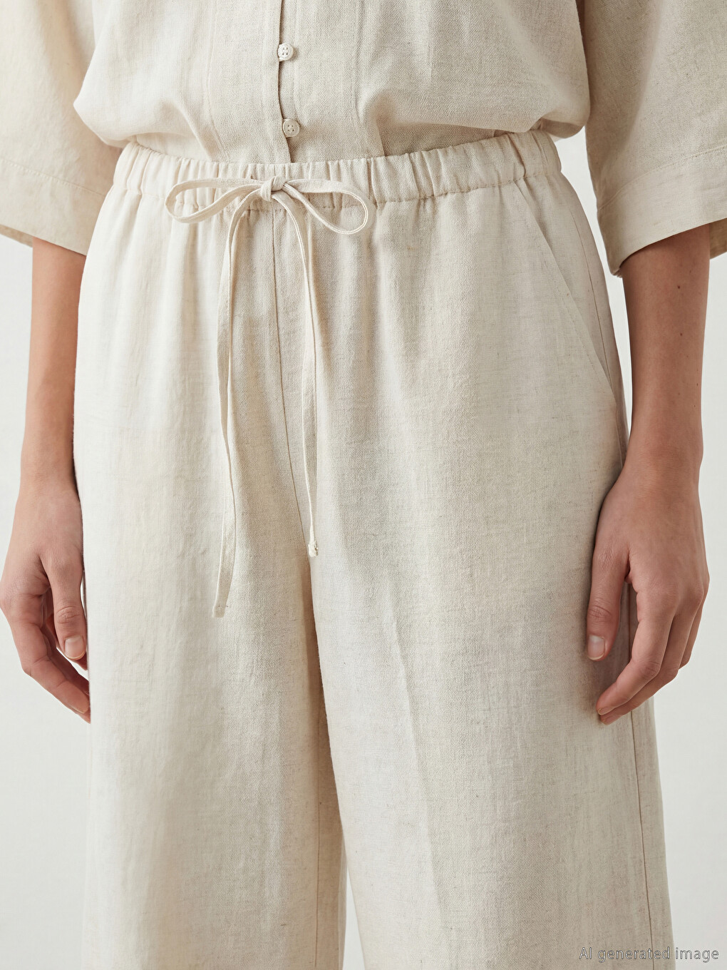 Elastic Waist Linen Blend Women's Trousers-2