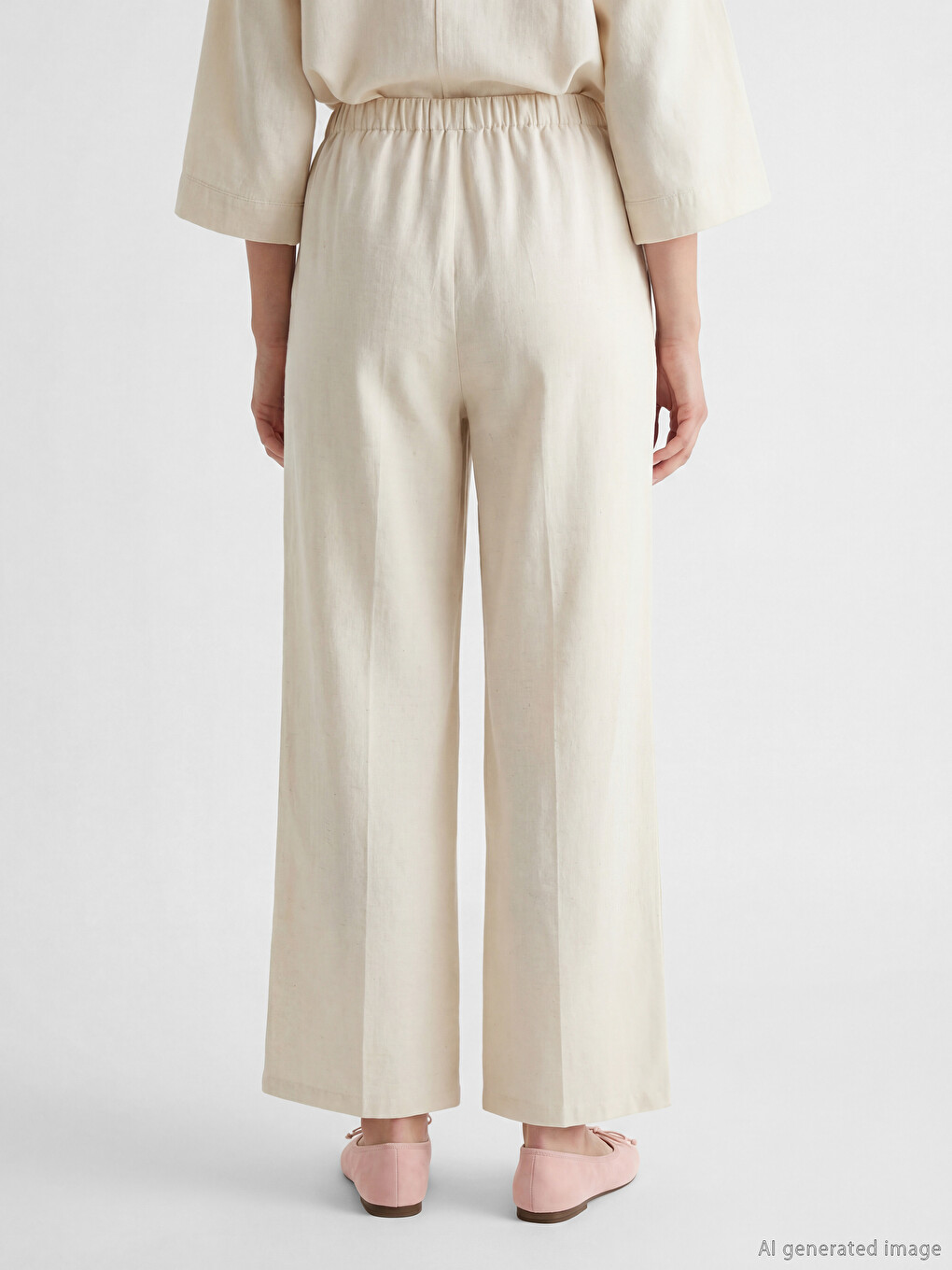Elastic Waist Linen Blend Women's Trousers-3