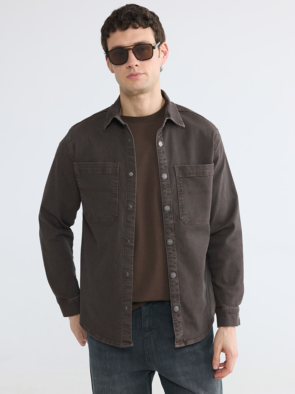 Kahverengi Regular Fit Erkek Jean Gömlek