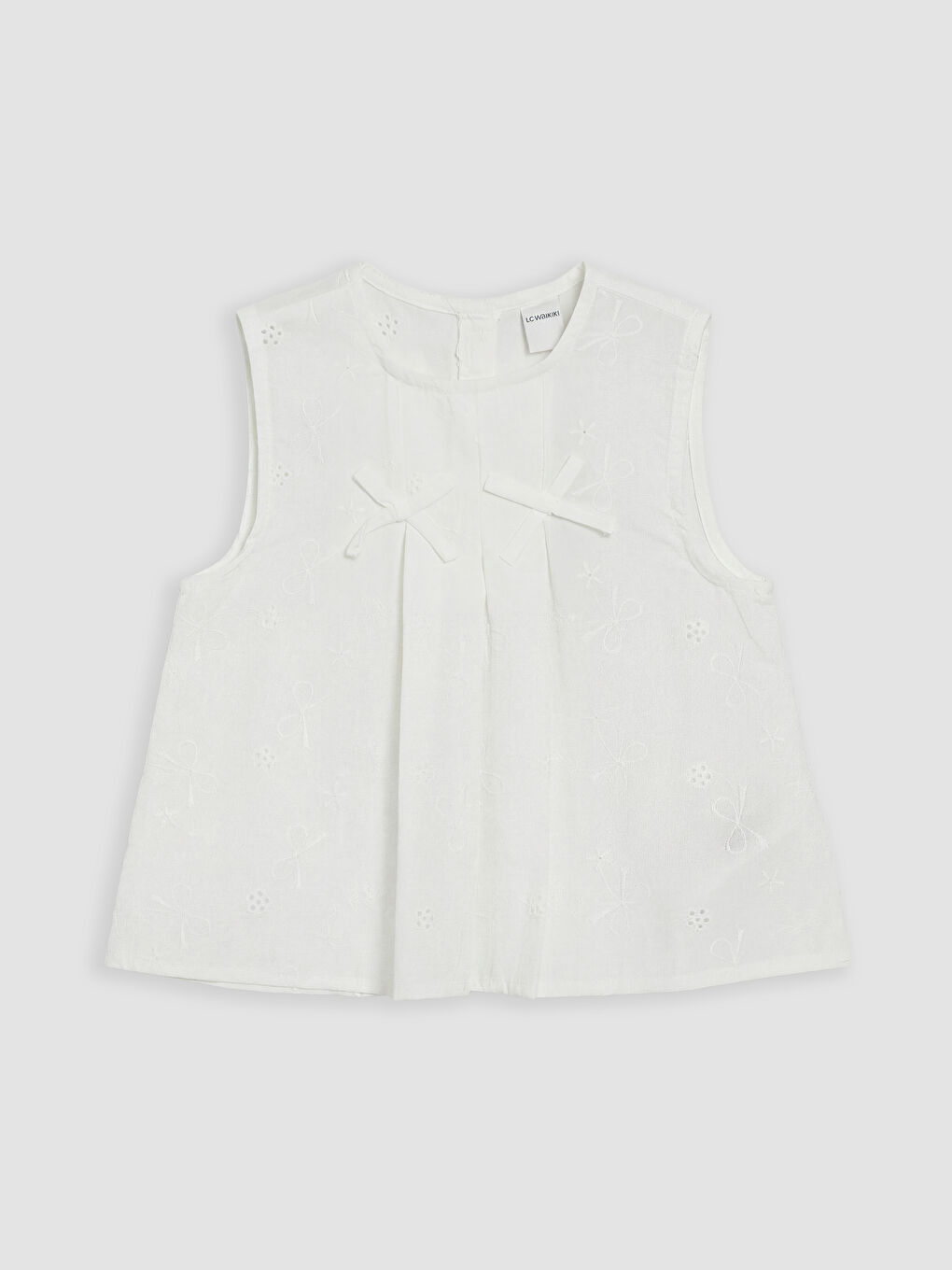 Beyaz Fiyonklu Nakışlı Kız Çocuk Bluz