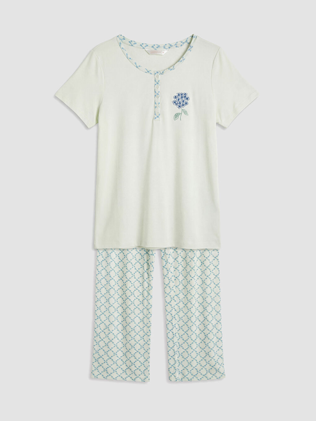 Yeşil Çiçekli Kadın Pijama Takım