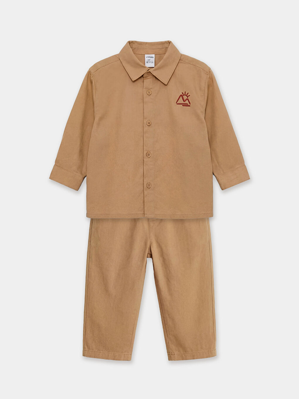 Bej Nakışlı Erkek Bebek Gabardin Gömlek ve Pantolon