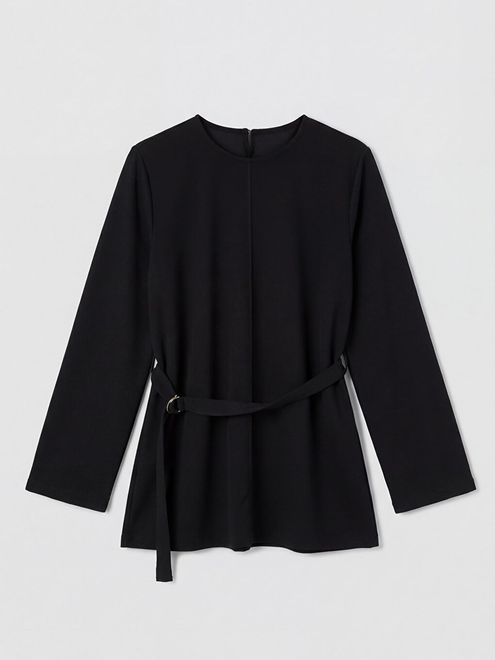 Siyah Bisiklet Yaka Kemerli Kadın Sweatshirt Tunik