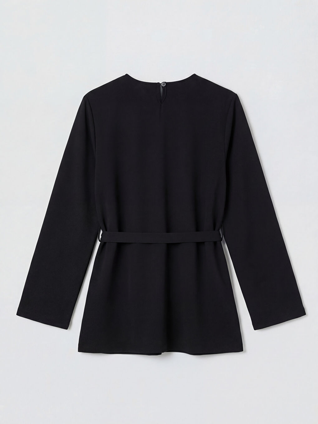 Siyah Bisiklet Yaka Kemerli Kadın Sweatshirt Tunik-1