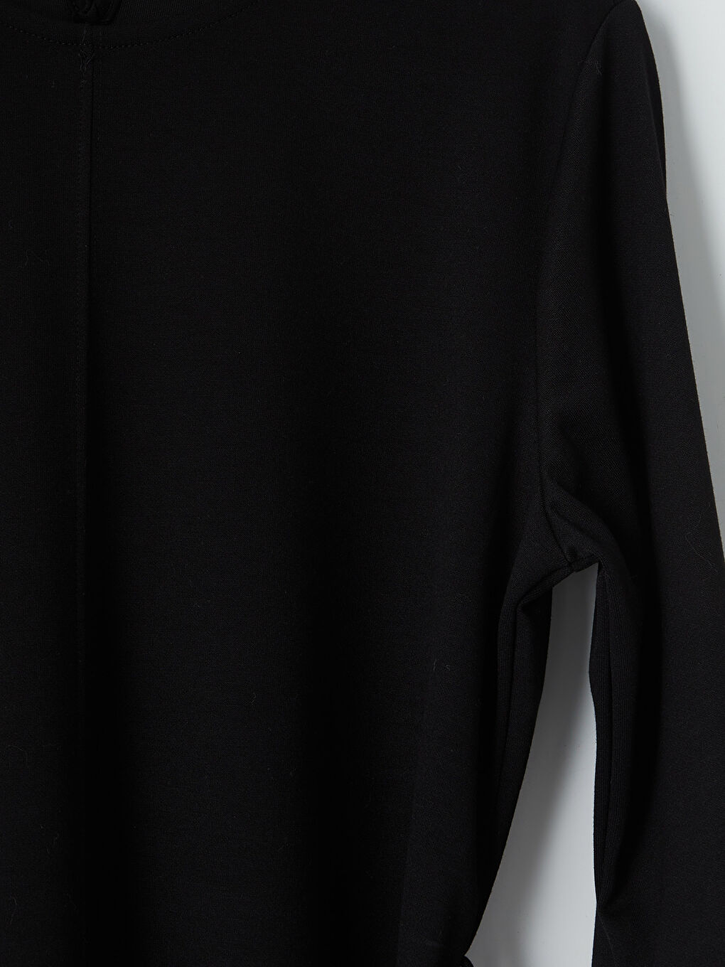 Siyah Bisiklet Yaka Kemerli Kadın Sweatshirt Tunik-2