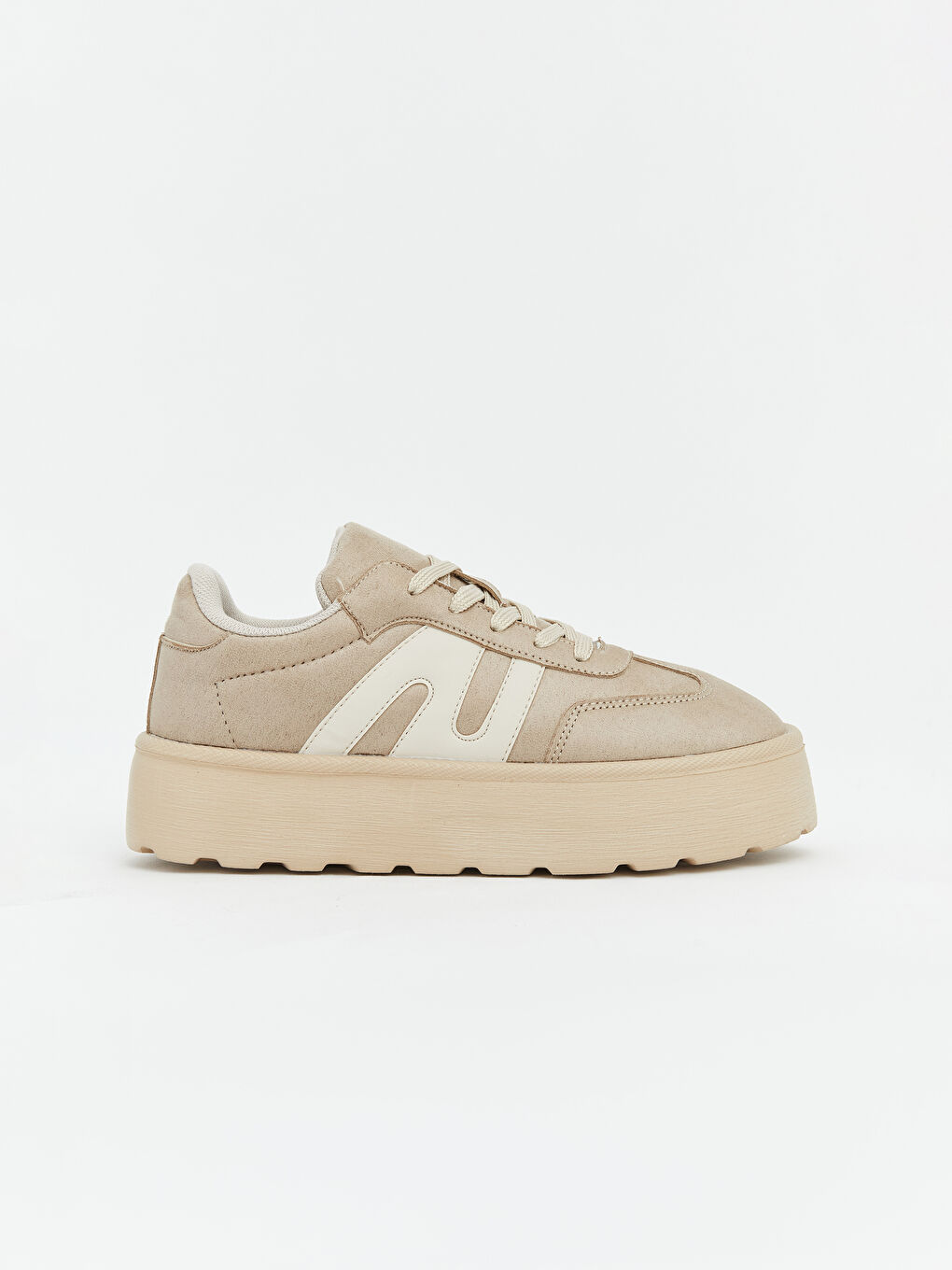 Bej Süet Görünümlü Kalın Tabanlı Kadın Spor Ayakkabı-2