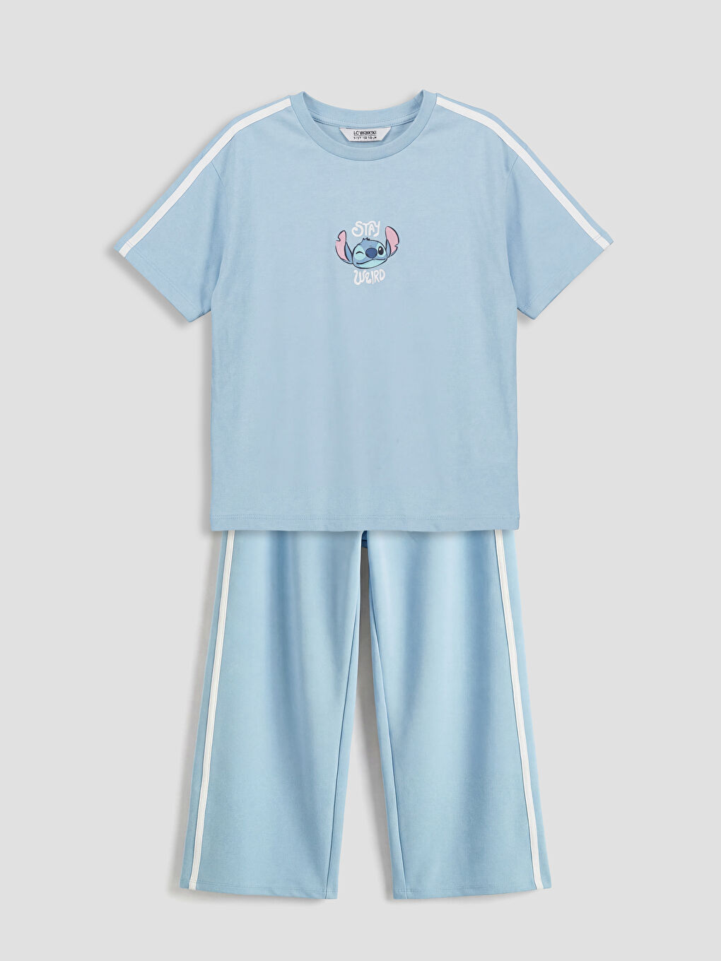 Mavi Stitch Baskılı Kız Çocuk Tişört ve Eşofman Altı