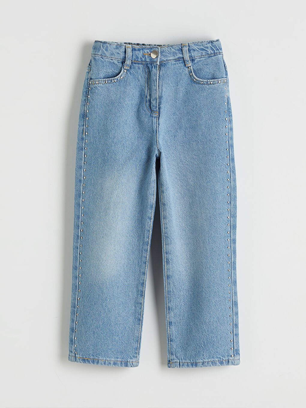 Mavi Beli Ayarlanabilir Lastikli Kız Çocuk Jean Pantolon	