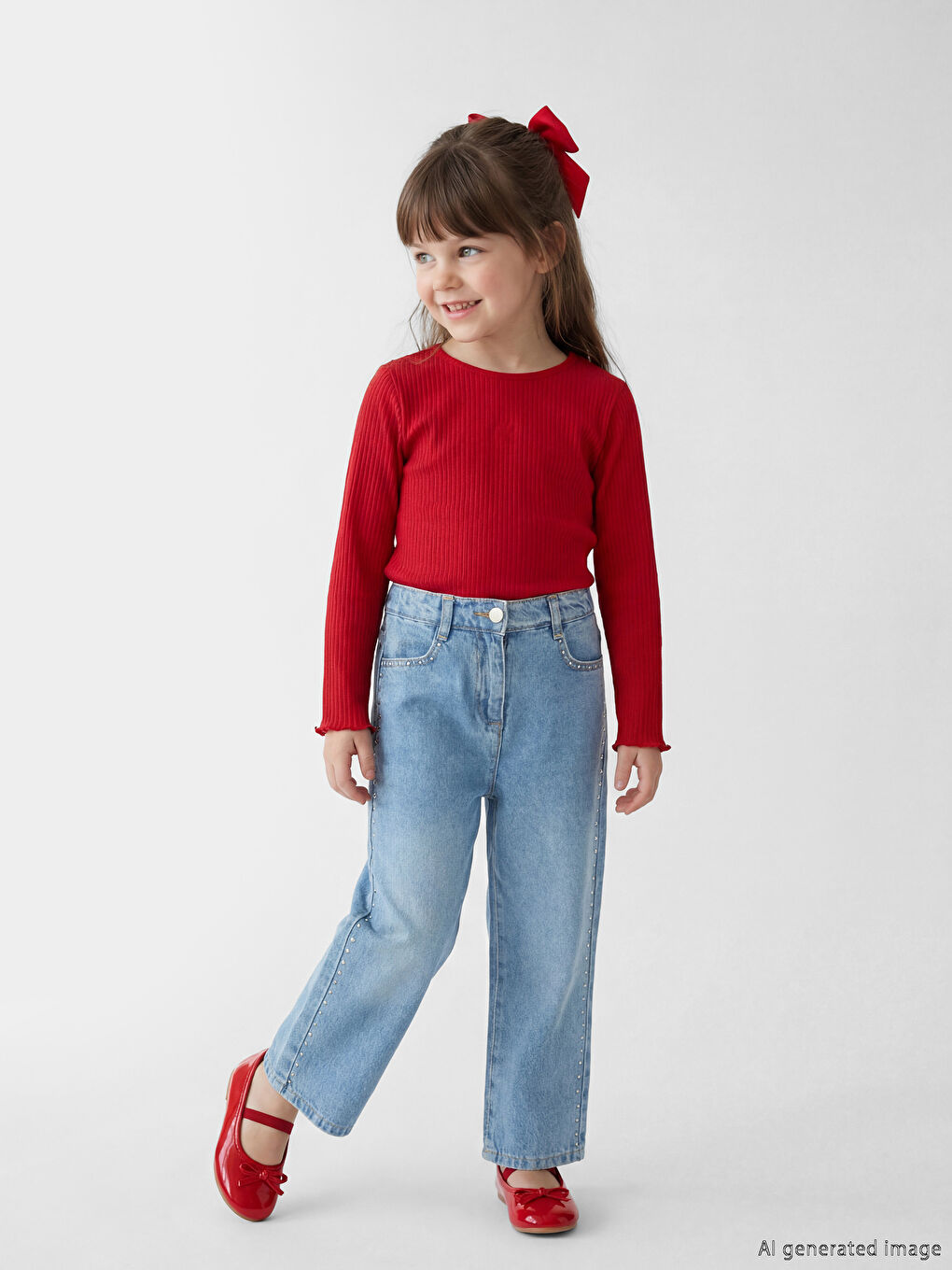 Mavi Taşlı Kız Çocuk Jean Pantolon	