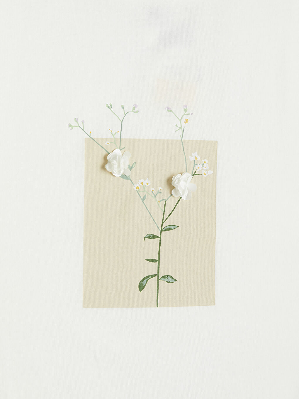 Beyaz Bisiklet Yaka Baskılı Kadın Tişört-2