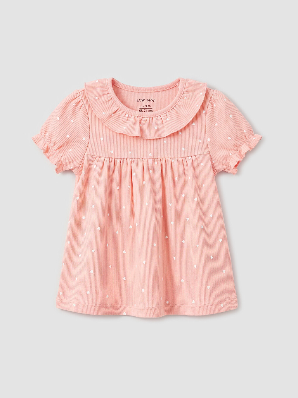 Pembe Bebe Yaka Desenli Kız Bebek Tişört-1