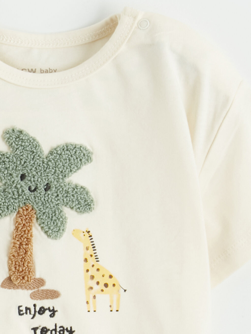 Ekru Erkek Bebek Nakışlı Kısa Kollu Tişört ve Tayt 
-2