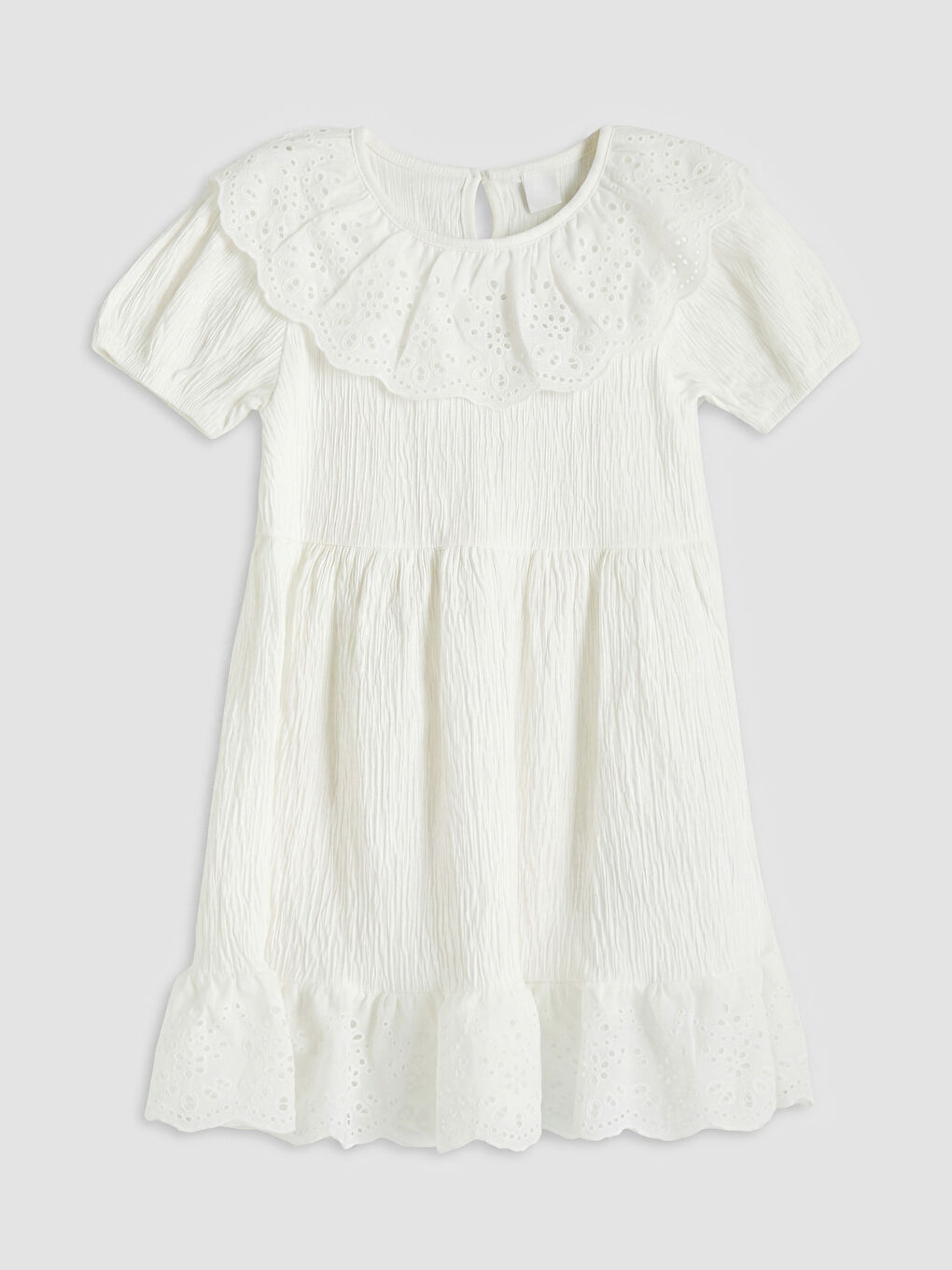 Beyaz Bebe Yaka Kız Çocuk Elbise