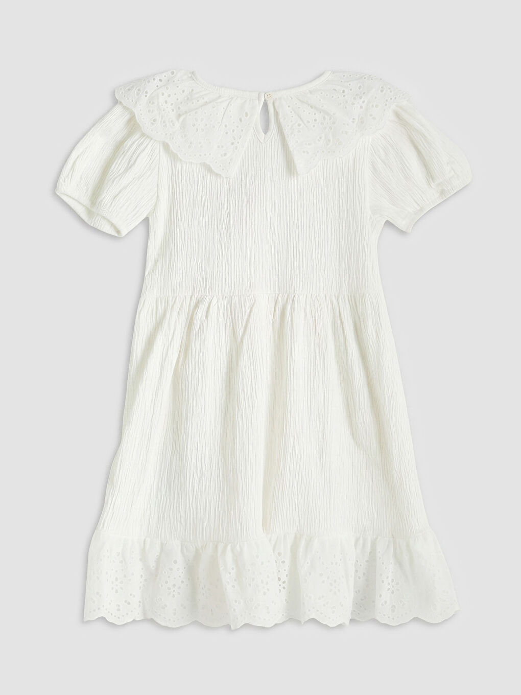 Beyaz Bebe Yaka Kız Çocuk Elbise-1