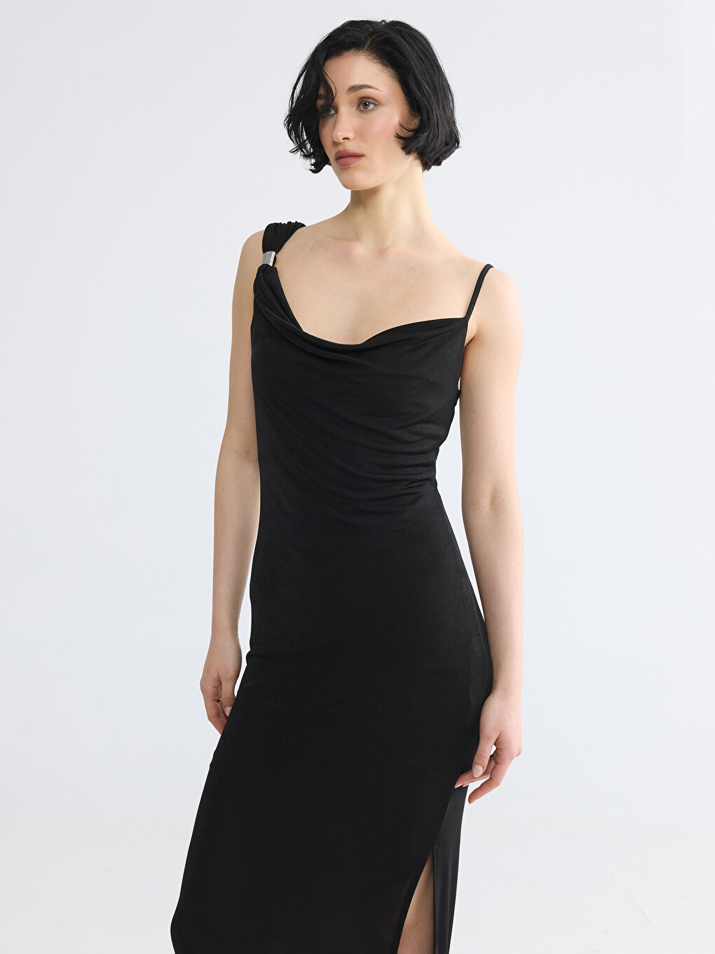 Cowl Neck Slit Bodycon Dress-1