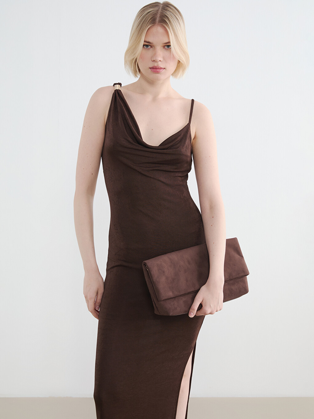 Cowl Neck Slit Bodycon Dress-1