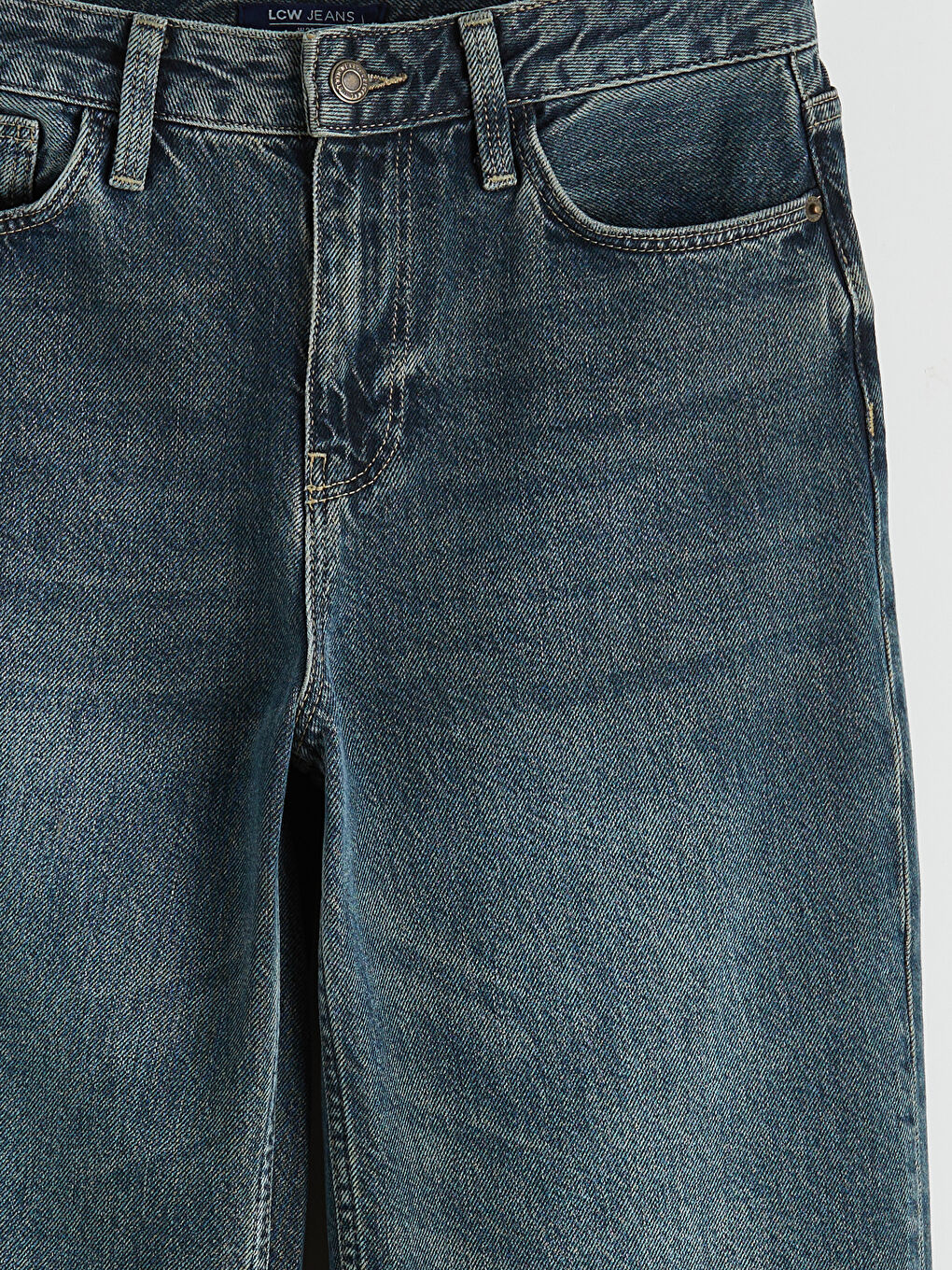 İndigo Yüksek Bel Wideleg Kadın Jean Pantolon-2