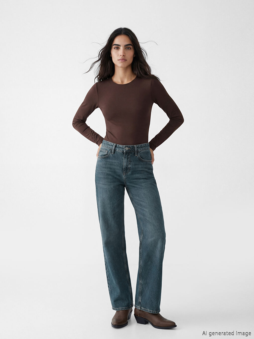 İndigo Yüksek Bel Wideleg Kadın Jean Pantolon