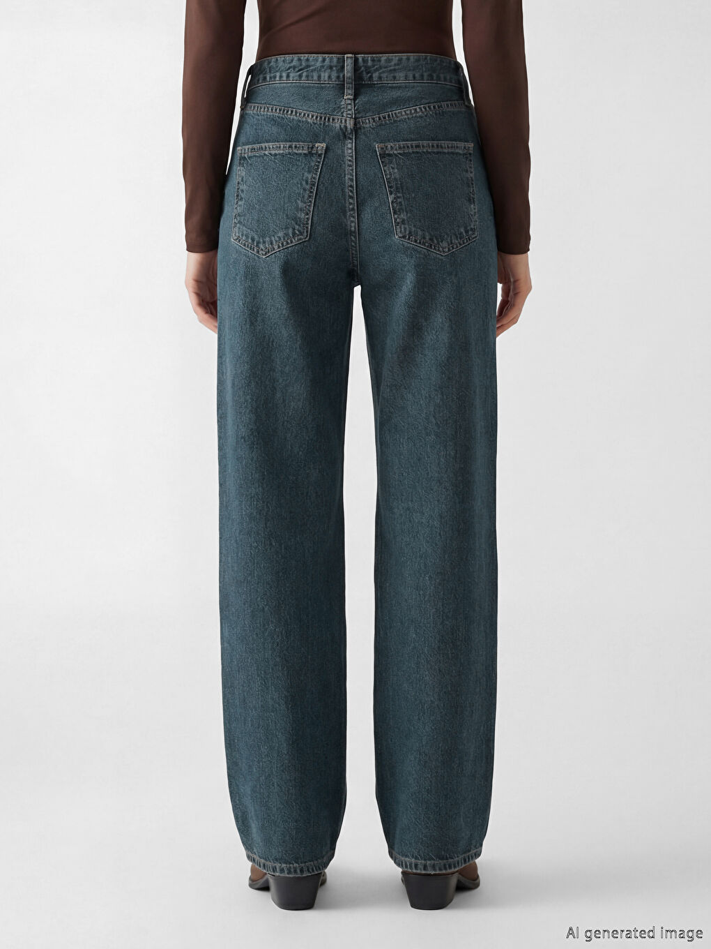 İndigo Yüksek Bel Wideleg Kadın Jean Pantolon-1