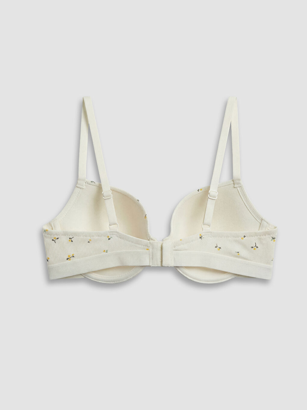 Ekru Balenli Dolgusuz Çiçekli Tişört Sütyen-1