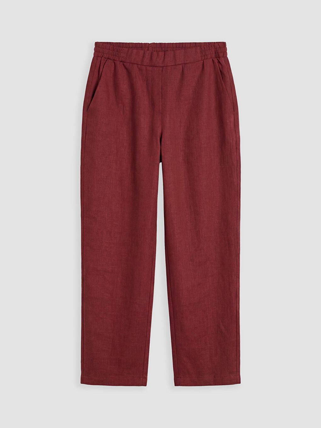 Bordo Beli Lastikli Havuç Kesim Kadın Keten Pantolon