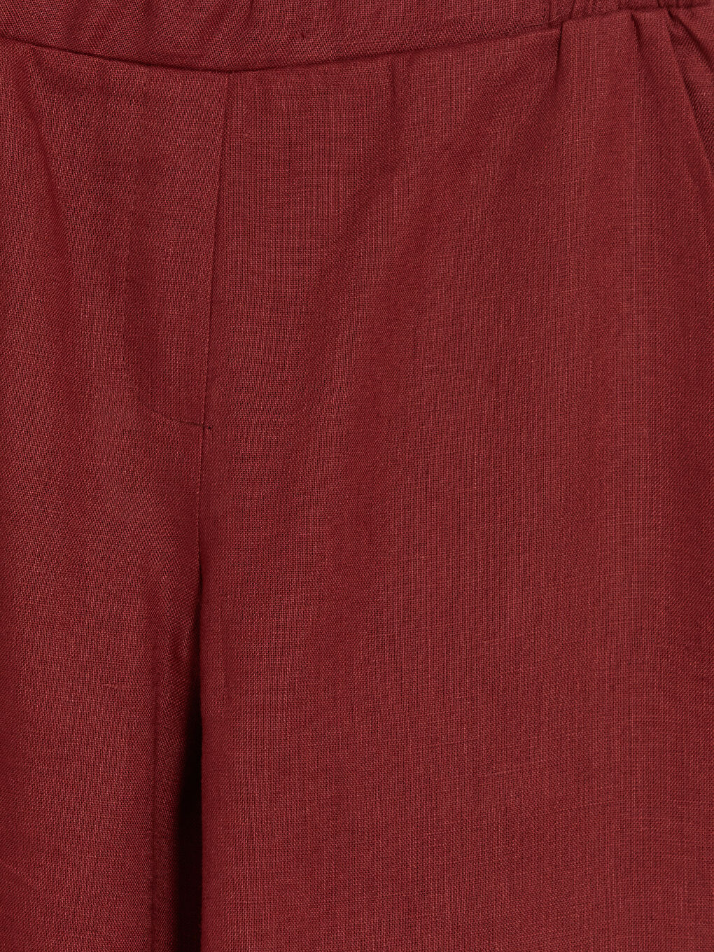 Bordo Beli Lastikli Havuç Kesim Kadın Keten Pantolon-2