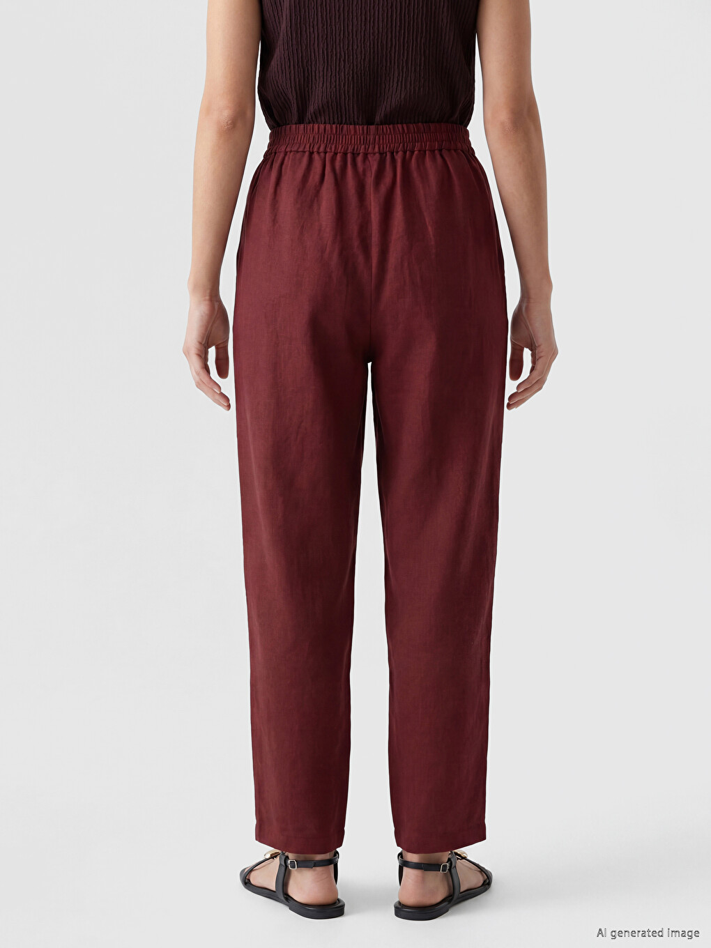 Bordo Havuç Kesim Kadın %100 Keten Pantolon-3