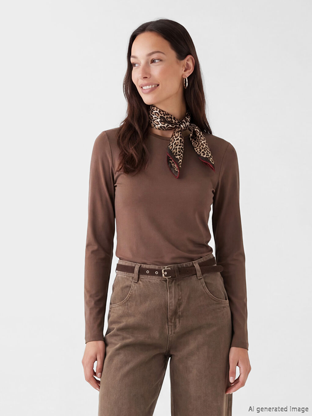 Kahverengi Bisiklet Yaka Kadın Body