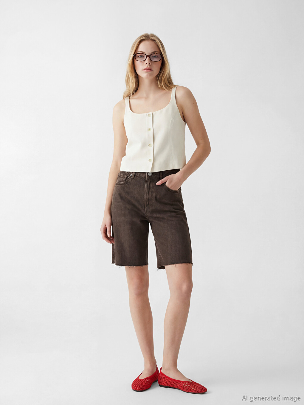 Square Neck Linen Blend Women's Waistcoat-1