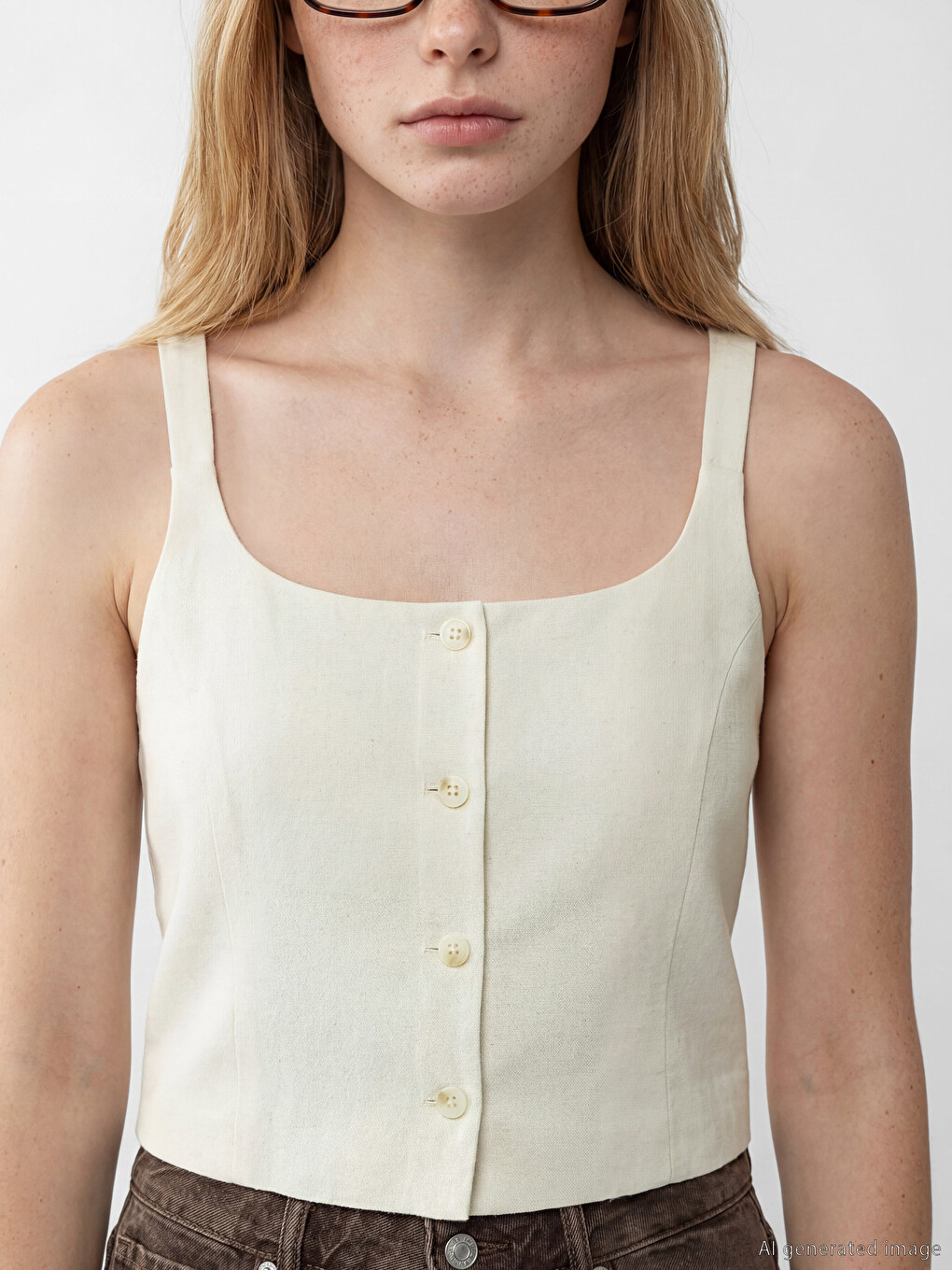 Square Neck Linen Blend Women's Waistcoat-2