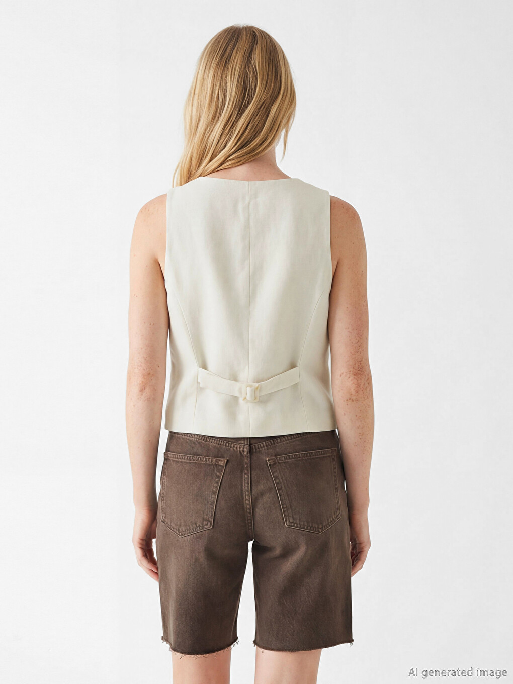 Square Neck Linen Blend Women's Waistcoat-3