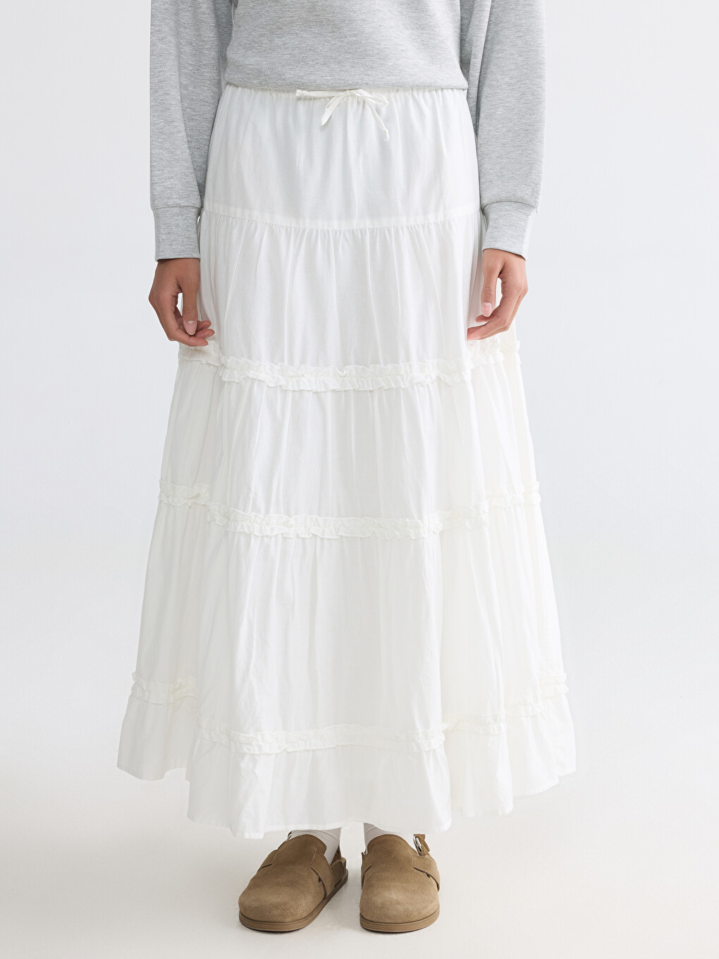 Elastic Waist Poplin Layered Skirt-1