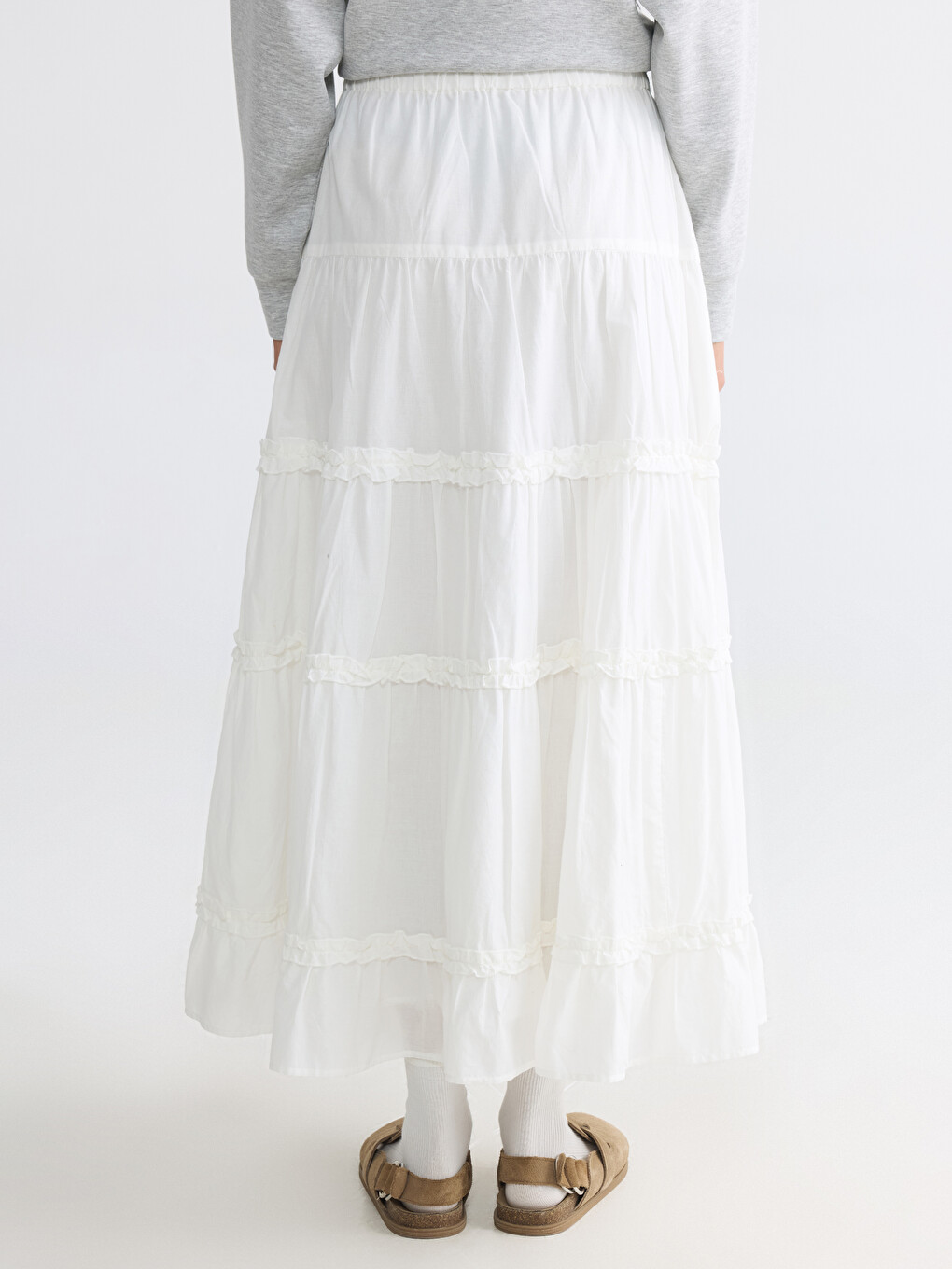 Elastic Waist Poplin Layered Skirt-4