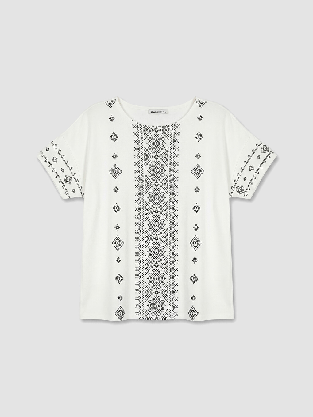 Crew Neck Embroidered 100% Cotton Blouse-4