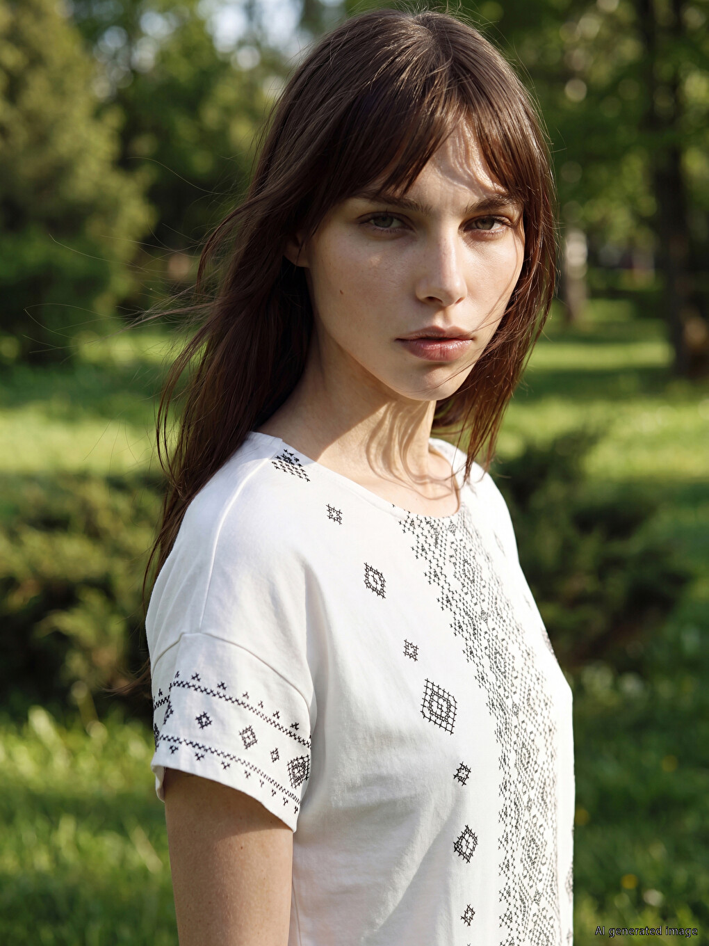 Crew Neck Embroidered 100% Cotton Blouse-1