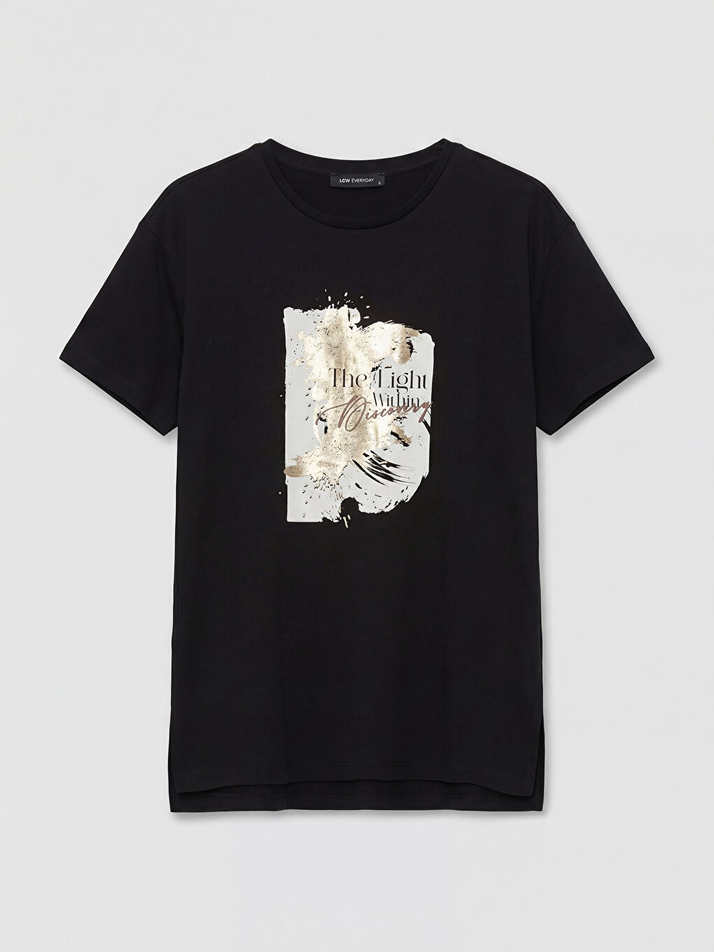 Siyah Bisiklet Yaka Baskılı Kadın Tişört