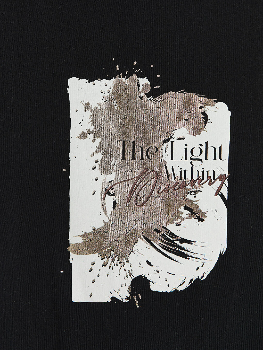 Siyah Bisiklet Yaka Baskılı Kadın Tişört-2