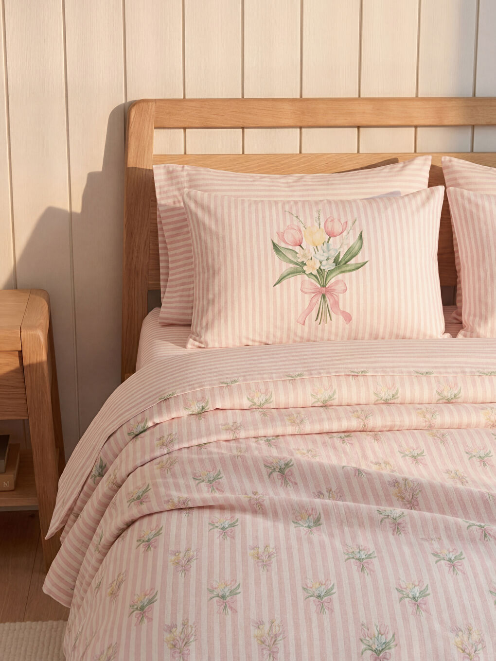 Pembe Çiçekli Çift Kişilik Nevresim Seti-1