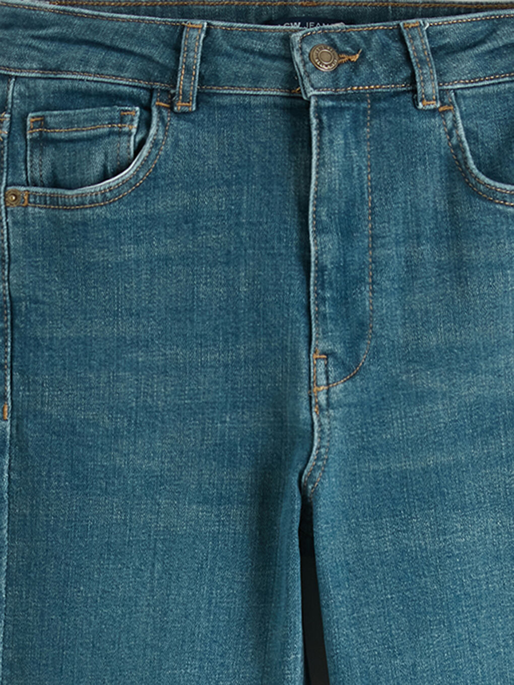 İndigo Yüksek Bel Flare Kadın Jean Pantolon-5