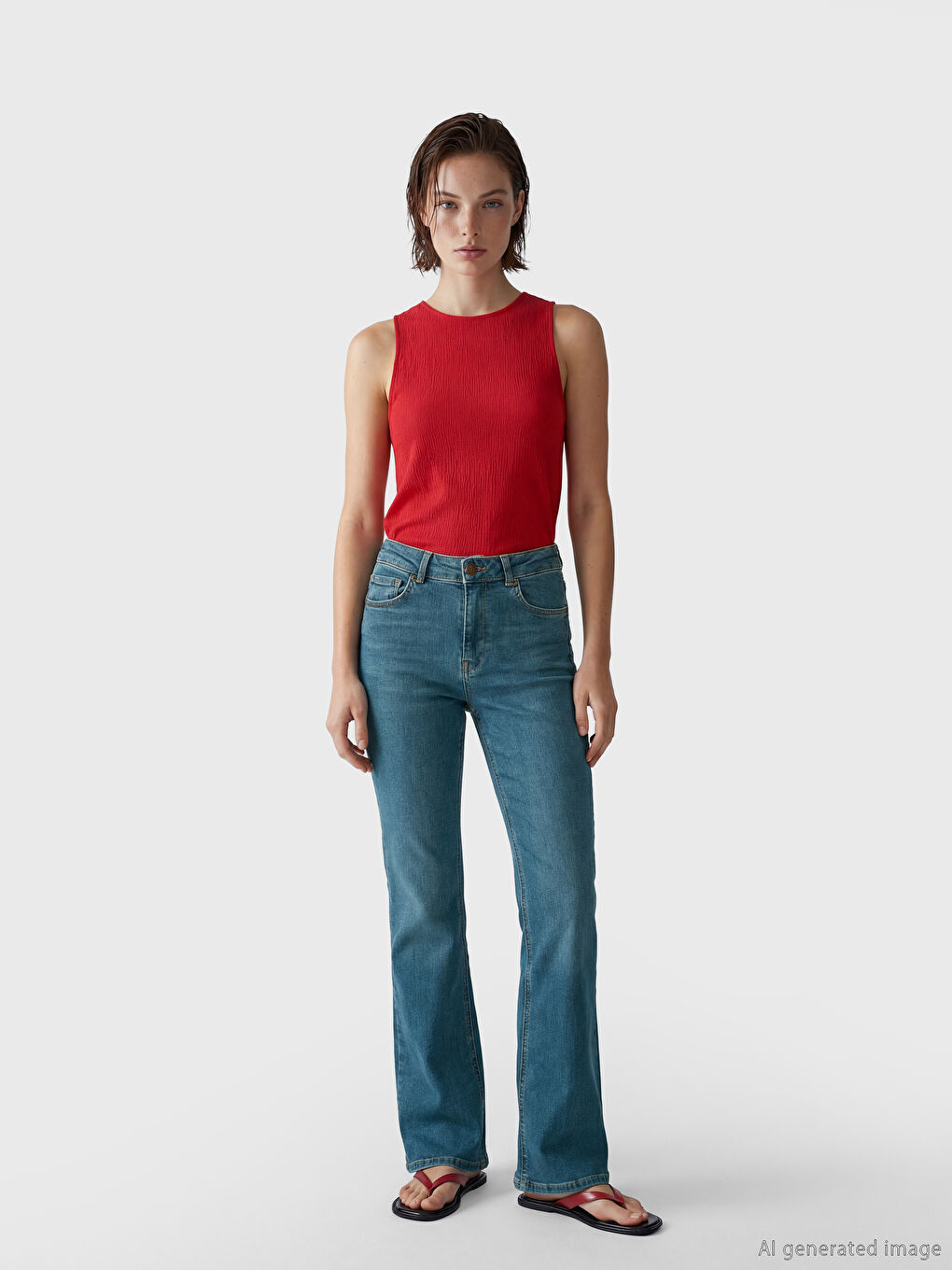 İndigo Yüksek Bel Flare Kadın Jean Pantolon-1