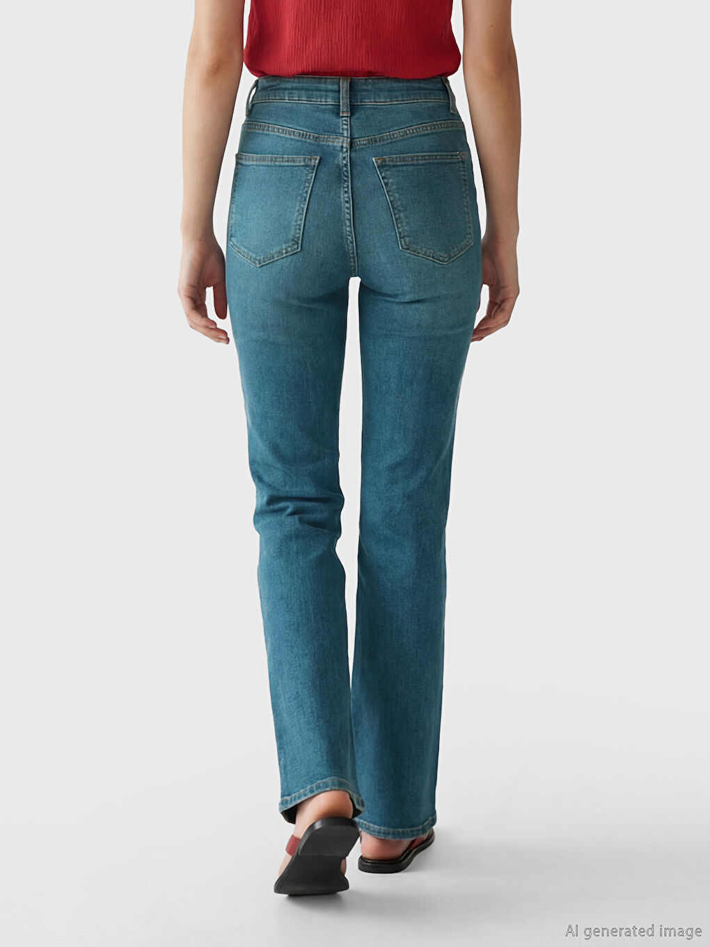 İndigo Yüksek Bel Flare Kadın Jean Pantolon-2