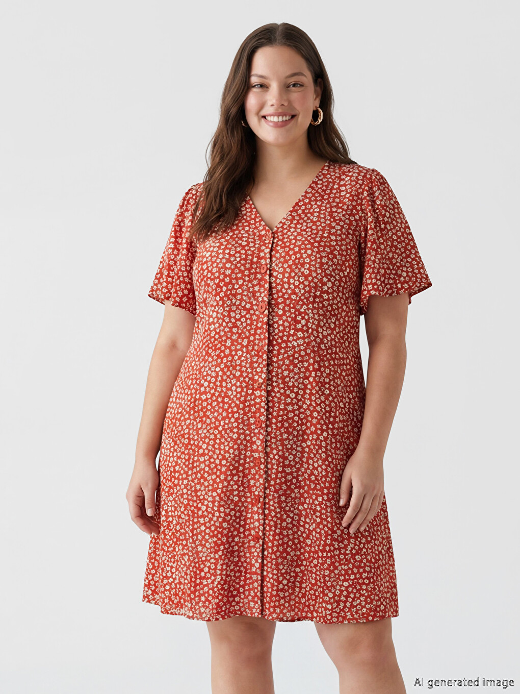 V Neck Floral A Form Mini Dress-1