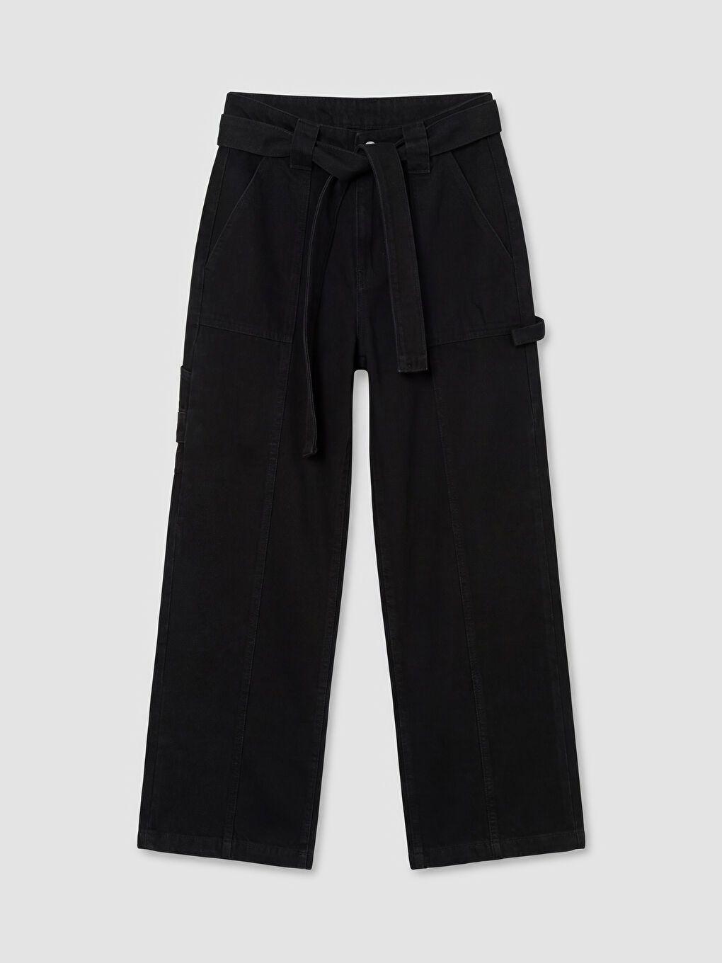 Siyah Beli Kemerli Wideleg Kadın Jean Pantolon