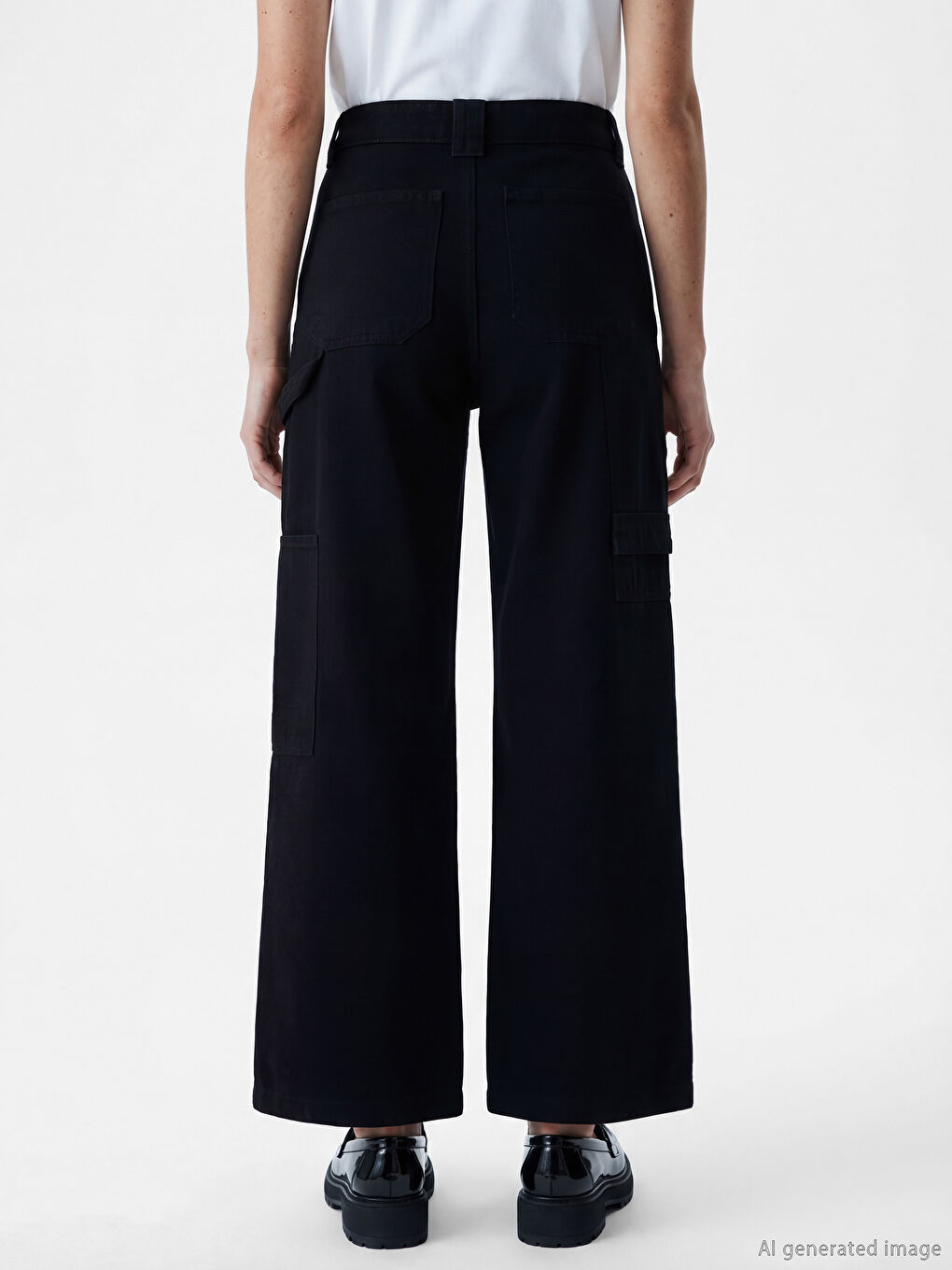 Siyah Beli Kemerli Wideleg Kadın Jean Pantolon-3