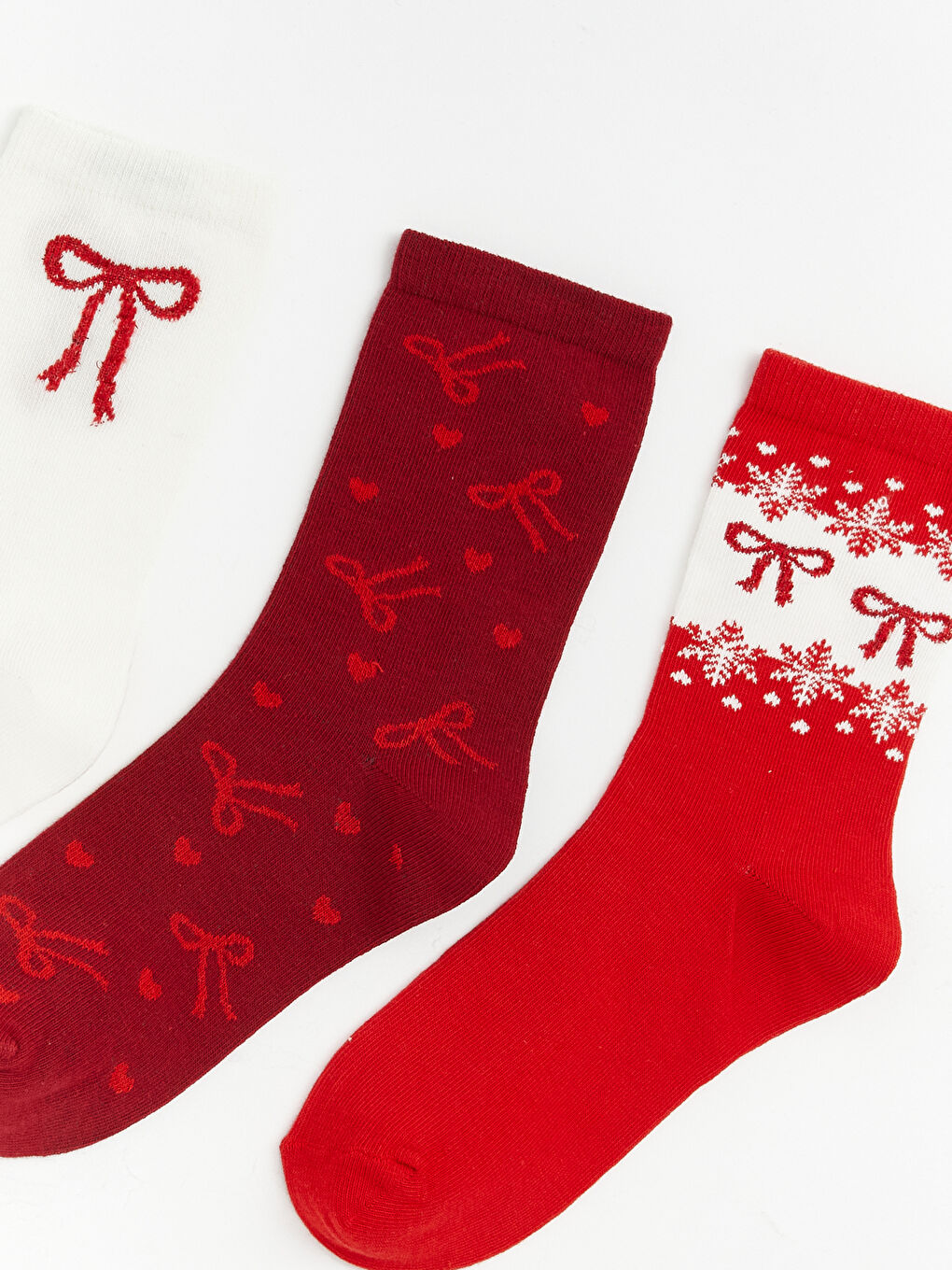 Ekru Fiyonk Desenli Kadın Soket Çorap 3'lü-1