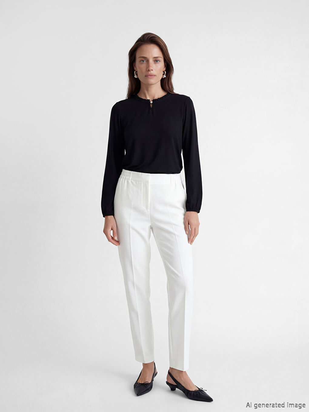 Siyah Fırfır Dik Yaka Bluz-1