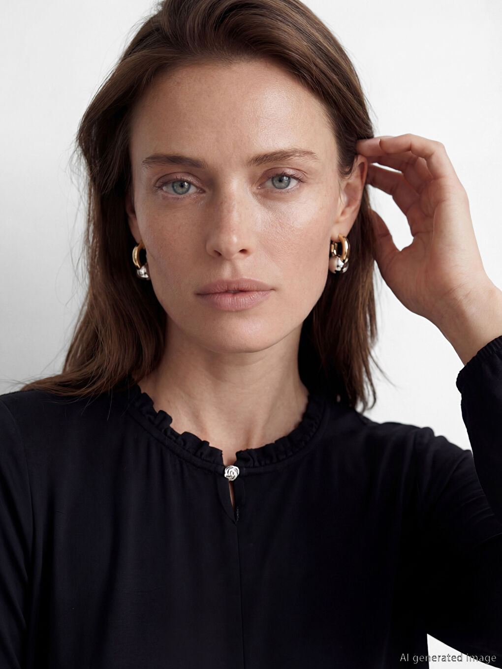 Siyah Fırfır Dik Yaka Bluz-2