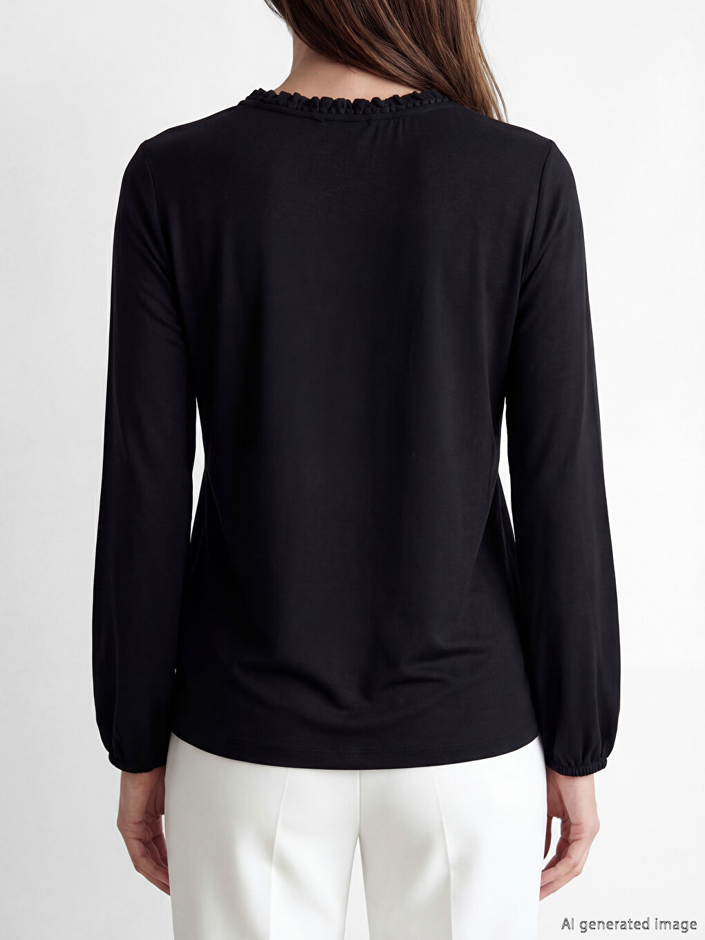 Siyah Fırfır Dik Yaka Bluz-3