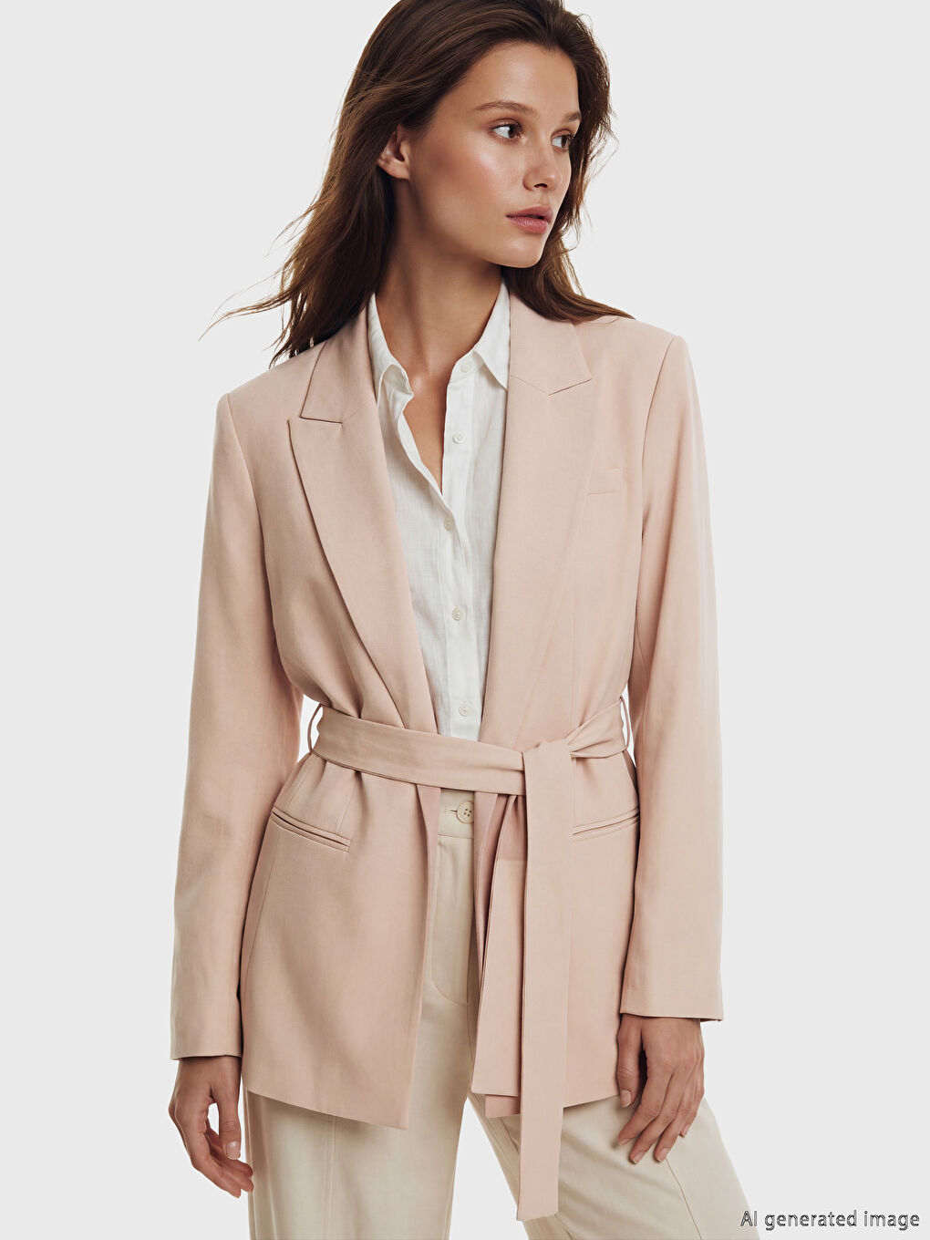 Pembe Beli Kuşaklı Kadın Blazer Ceket
