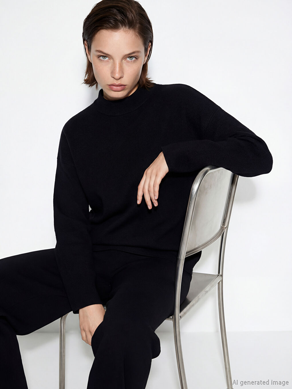 Женский трикотажный свитер с высоким воротником